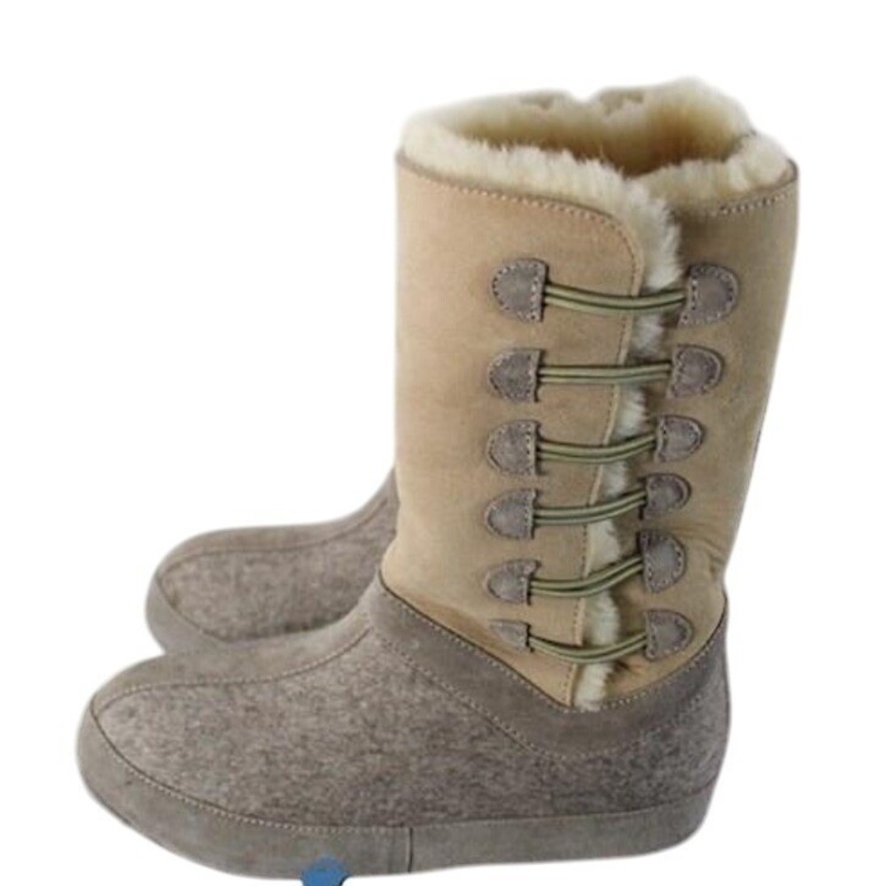Zdar Wool Felt Suede Shearling Lined Winter Snow Boots Taupe Gray Women's 36‎